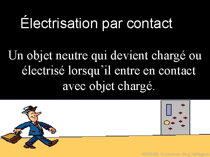 Électrisation par contact Un objet neutre qui devient chargé ou électrisé lorsqu’il entre en