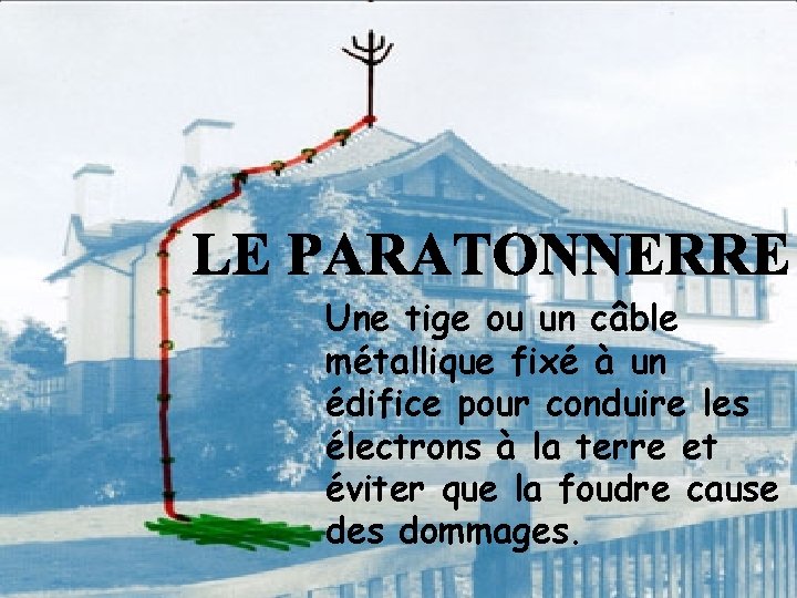 Une tige ou un câble métallique fixé à un édifice pour conduire les électrons