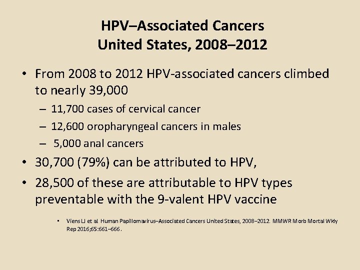 HPV–Associated Cancers United States, 2008– 2012 • From 2008 to 2012 HPV-associated cancers climbed