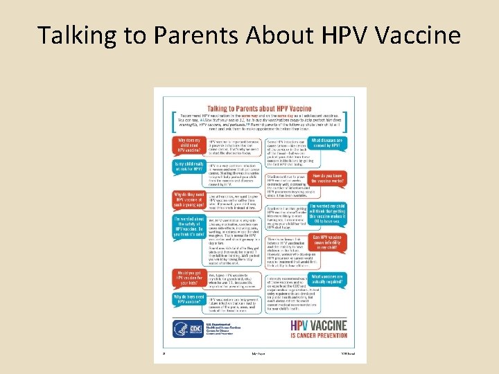 Talking to Parents About HPV Vaccine Talking to Parents About HPV Vaccine