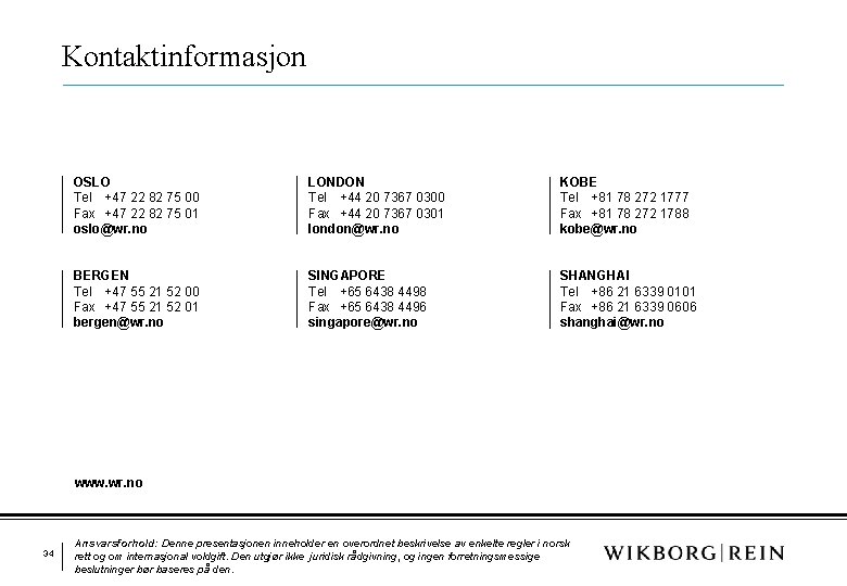 Kontaktinformasjon OSLO Tel +47 22 82 75 00 Fax +47 22 82 75 01