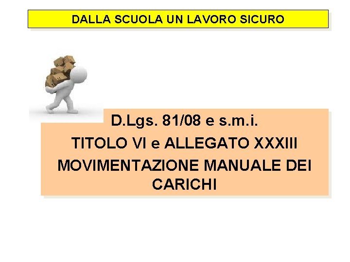 DALLA SCUOLA UN LAVORO SICURO D. Lgs. 81/08 e s. m. i. TITOLO VI