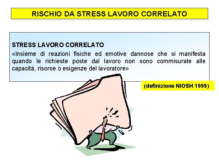 RISCHIO DA STRESS LAVORO CORRELATO «Insieme di reazioni fisiche ed emotive dannose che si