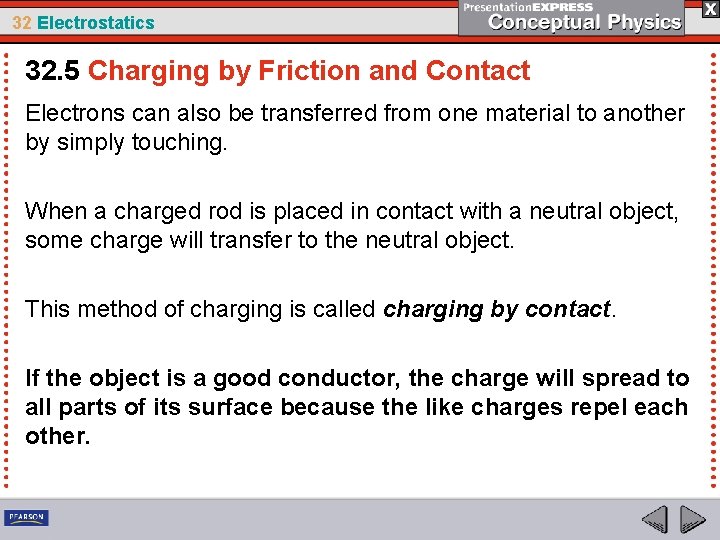 32 Electrostatics 32. 5 Charging by Friction and Contact Electrons can also be transferred