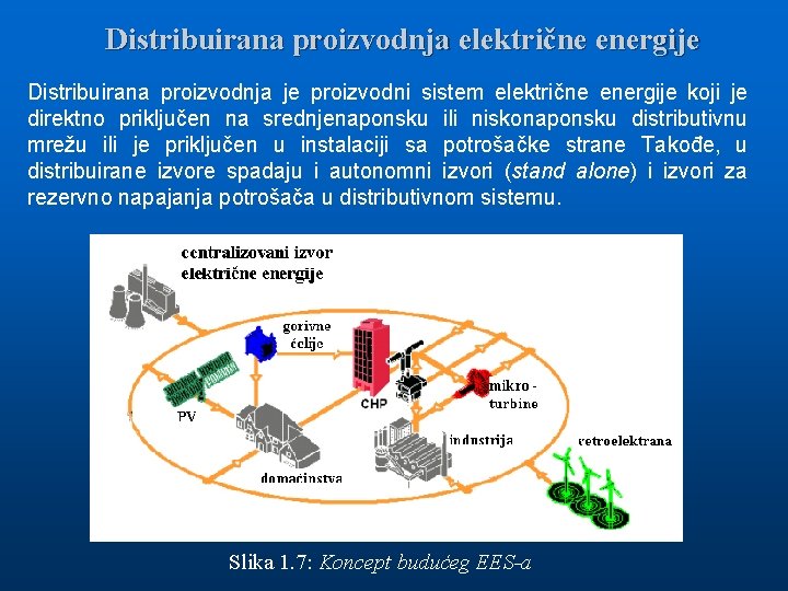 Distribuirana proizvodnja električne energije Distribuirana proizvodnja je proizvodni sistem električne energije koji je direktno