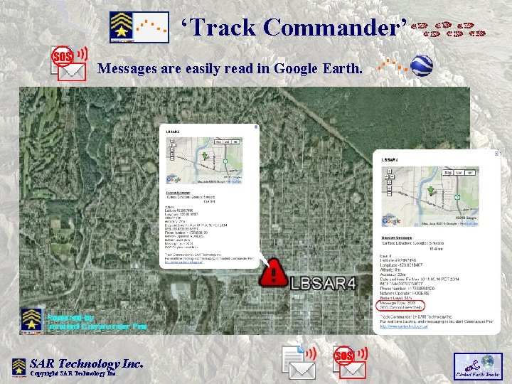 ‘Track Commander’ Messages are easily read in Google Earth. SAR Technology Inc Copyright SAR