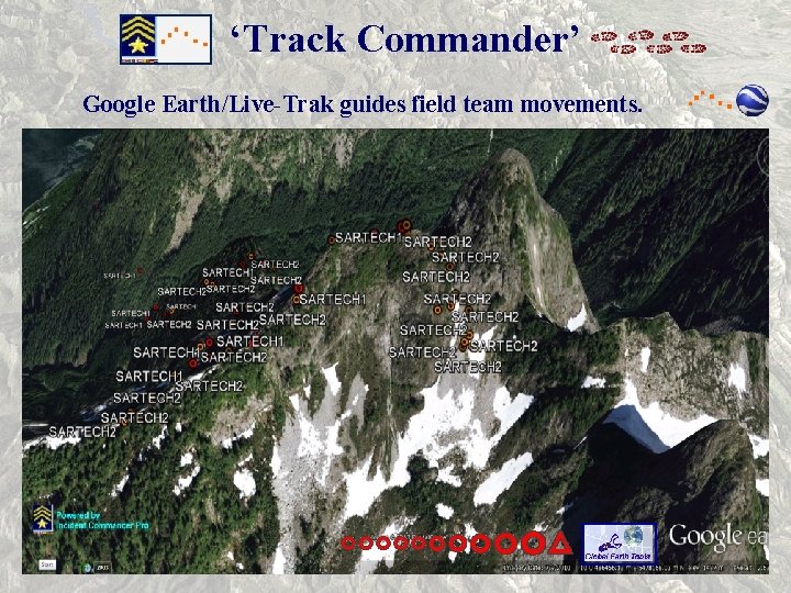 ‘Track Commander’ Google Earth/Live-Trak guides field team movements. 