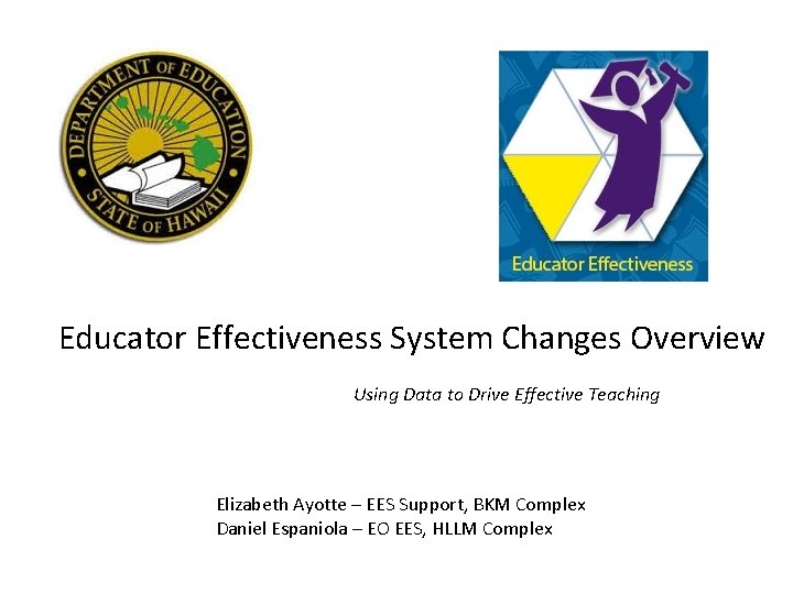 Educator Effectiveness System Changes Overview Using Data to Drive Effective Teaching Elizabeth Ayotte –