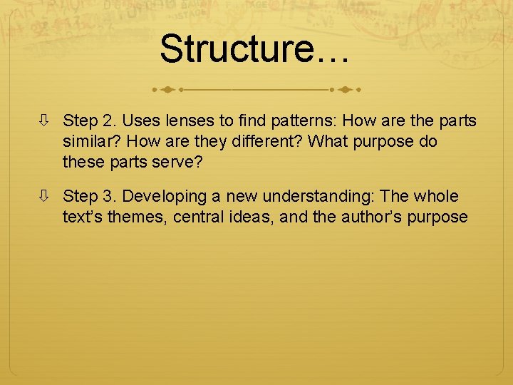 Structure… Step 2. Uses lenses to find patterns: How are the parts similar? How