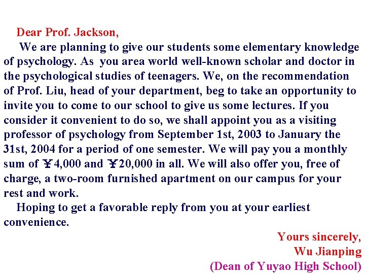  Dear Prof. Jackson, We are planning to give our students some elementary knowledge
