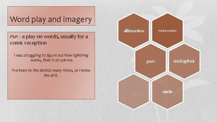 Word play and imagery Pun - a play on words, usually for a comic