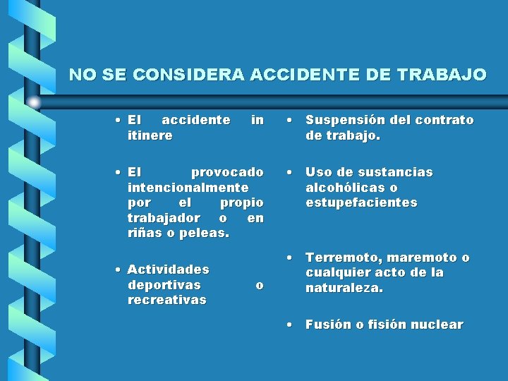 NO SE CONSIDERA ACCIDENTE DE TRABAJO • El accidente itinere in • El provocado