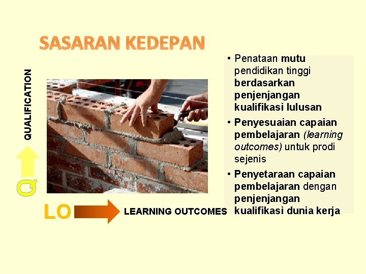 Q QUALIFICATION SASARAN KEDEPAN LO • Penataan mutu pendidikan tinggi berdasarkan penjenjangan kualifikasi lulusan