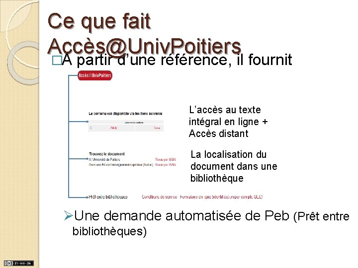 Ce que fait Accès@Univ. Poitiers �A partir d’une référence, il fournit L’accès au texte Ce que fait Accès@Univ. Poitiers �A partir d’une référence, il fournit L’accès au texte