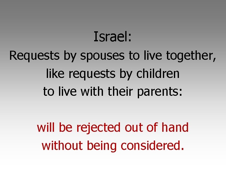 Israel: Requests by spouses to live together, like requests by children to live with