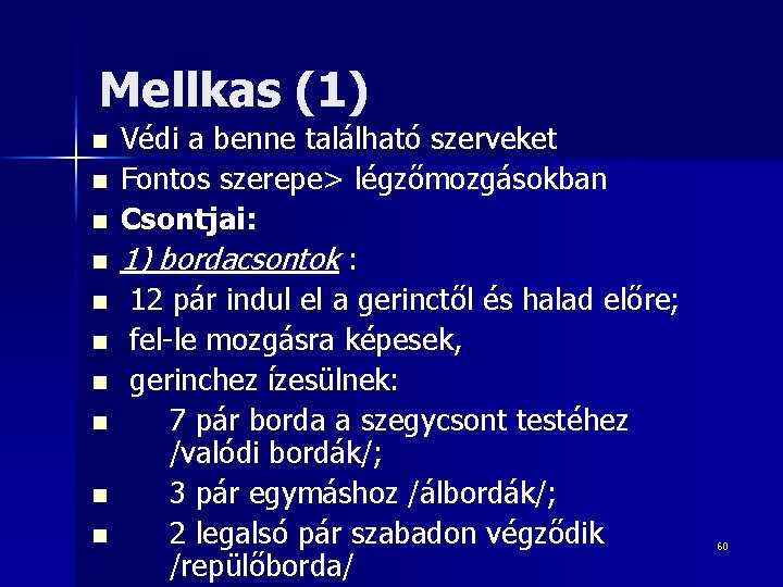 Mellkas (1) n n n n n Védi a benne található szerveket Fontos szerepe>