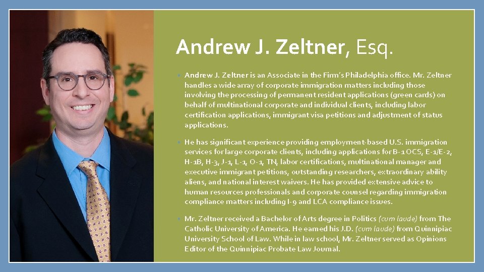 Andrew J. Zeltner, Esq. • Andrew J. Zeltner is an Associate in the Firm’s