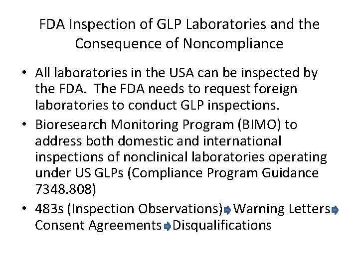 FDA Inspection of GLP Laboratories and the Consequence of Noncompliance • All laboratories in FDA Inspection of GLP Laboratories and the Consequence of Noncompliance • All laboratories in