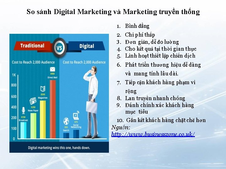 So sánh Digital Marketing và Marketing truyền thống 1. Bình đẳng 2. 3. 4.