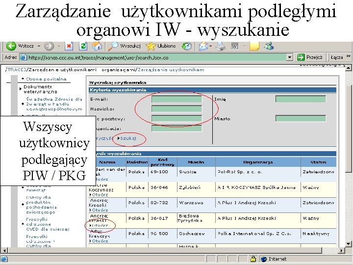 Zarządzanie użytkownikami podległymi organowi IW - wyszukanie Wszyscy użytkownicy podlegający PIW / PKG Zarządzanie użytkownikami podległymi organowi IW - wyszukanie Wszyscy użytkownicy podlegający PIW / PKG