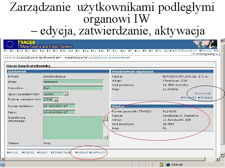 Zarządzanie użytkownikami podległymi organowi IW – edycja, zatwierdzanie, aktywacja Zarządzanie użytkownikami podległymi organowi IW – edycja, zatwierdzanie, aktywacja