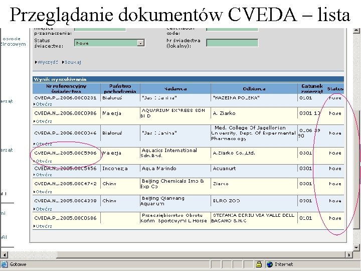 Przeglądanie dokumentów CVEDA – lista Przeglądanie dokumentów CVEDA – lista