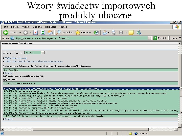 Wzory świadectw importowych produkty uboczne Wzory świadectw importowych produkty uboczne