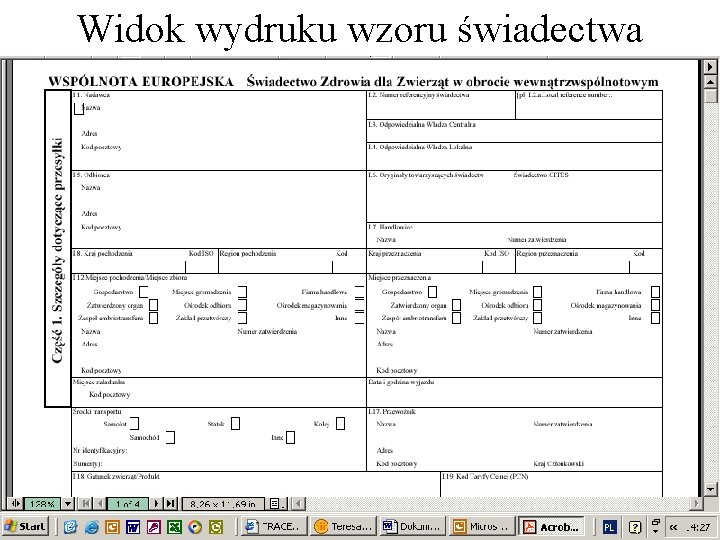 Widok wydruku wzoru świadectwa Widok wydruku wzoru świadectwa