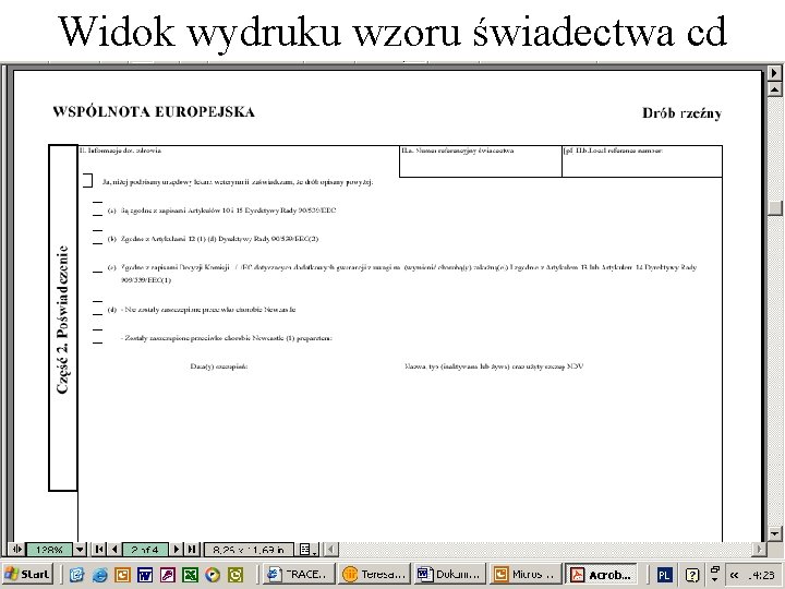 Widok wydruku wzoru świadectwa cd Widok wydruku wzoru świadectwa cd