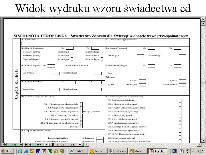 Widok wydruku wzoru świadectwa cd Widok wydruku wzoru świadectwa cd
