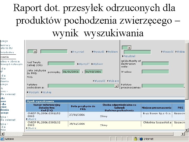 Raport dot. przesyłek odrzuconych dla produktów pochodzenia zwierzęcego – wynik wyszukiwania Raport dot. przesyłek odrzuconych dla produktów pochodzenia zwierzęcego – wynik wyszukiwania