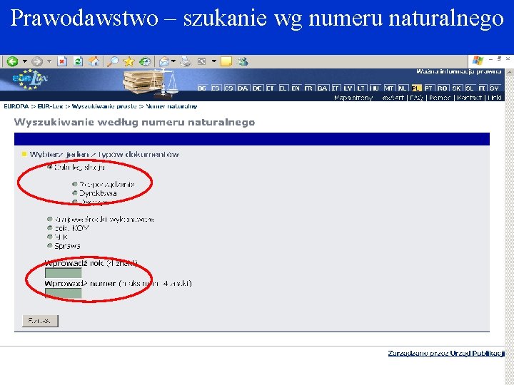 Prawodawstwo – szukanie wg numeru naturalnego Prawodawstwo – szukanie wg numeru naturalnego