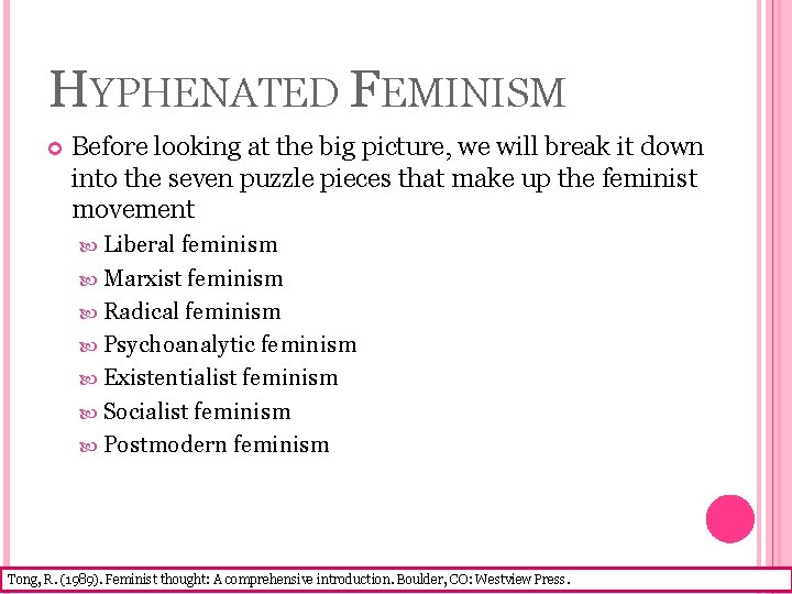 HYPHENATED FEMINISM Before looking at the big picture, we will break it down into
