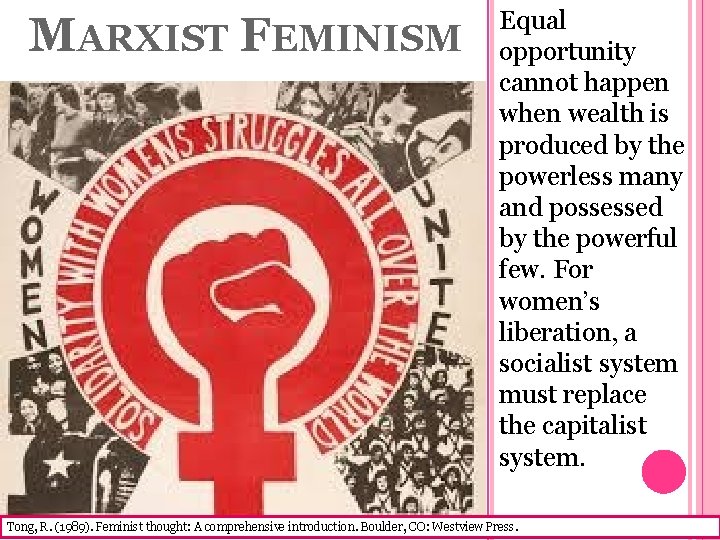 MARXIST FEMINISM Equal opportunity cannot happen when wealth is produced by the powerless many