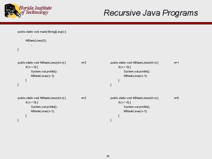 Recursive Java Programs public static void main(String[] args) { : NBlank. Lines(3); : }