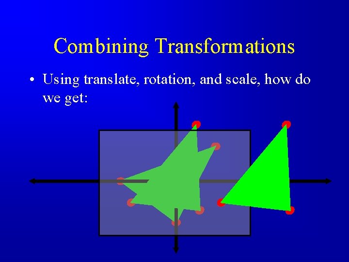 Combining Transformations • Using translate, rotation, and scale, how do we get: 