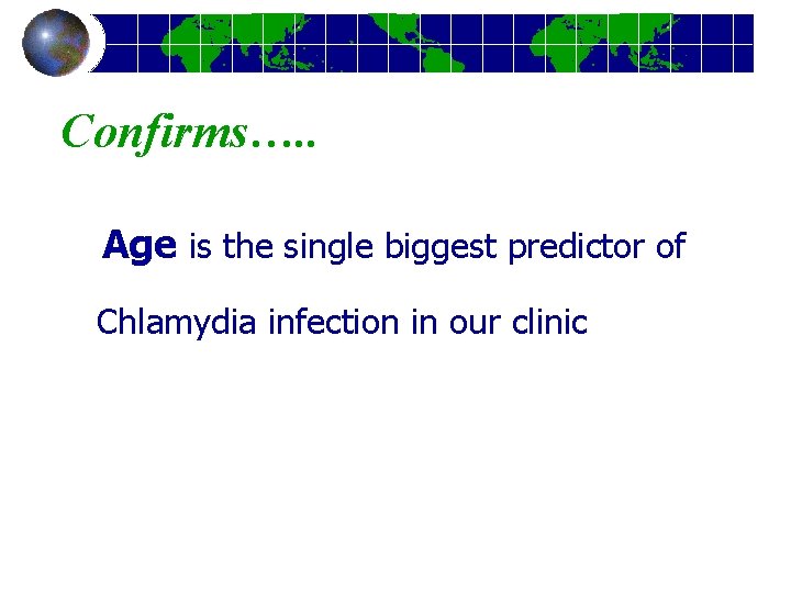 Confirms…. . Age is the single biggest predictor of Chlamydia infection in our clinic