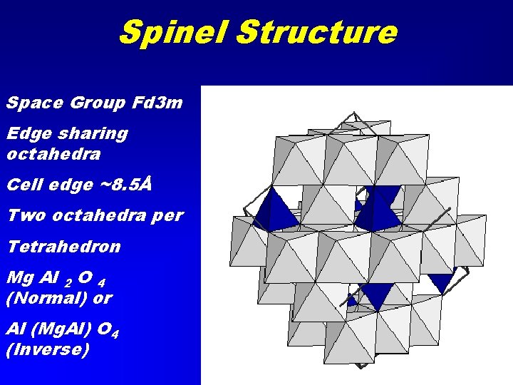 Spinel Structure Space Group Fd 3 m Edge sharing octahedra Cell edge ~8. 5Å