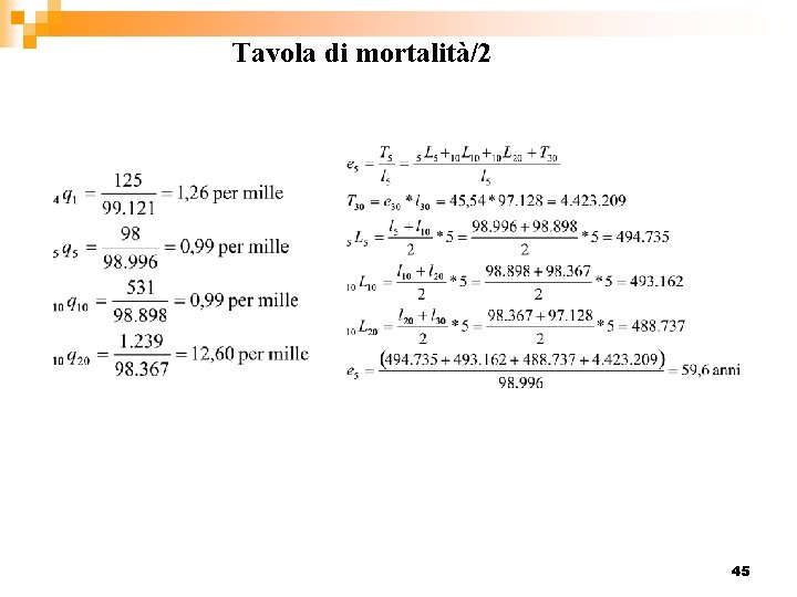 Tavola di mortalità/2 45 