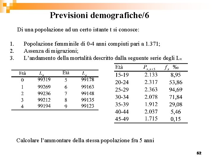 Previsioni demografiche/6 Di una popolazione ad un certo istante t si conosce: 1. 2.