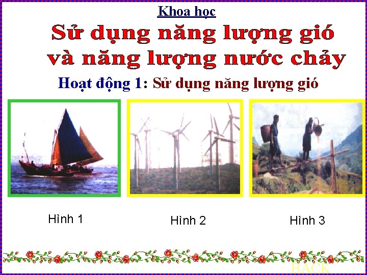 Khoa học Hoạt động 1: Sử dụng năng lượng gió Hình 1 Hình 2