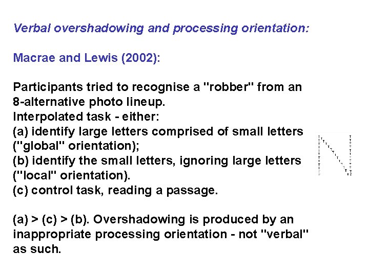 Verbal overshadowing and processing orientation: Macrae and Lewis (2002): Participants tried to recognise a