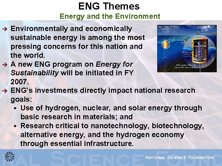 ENG Themes Energy and the Environment è è è Environmentally and economically sustainable energy