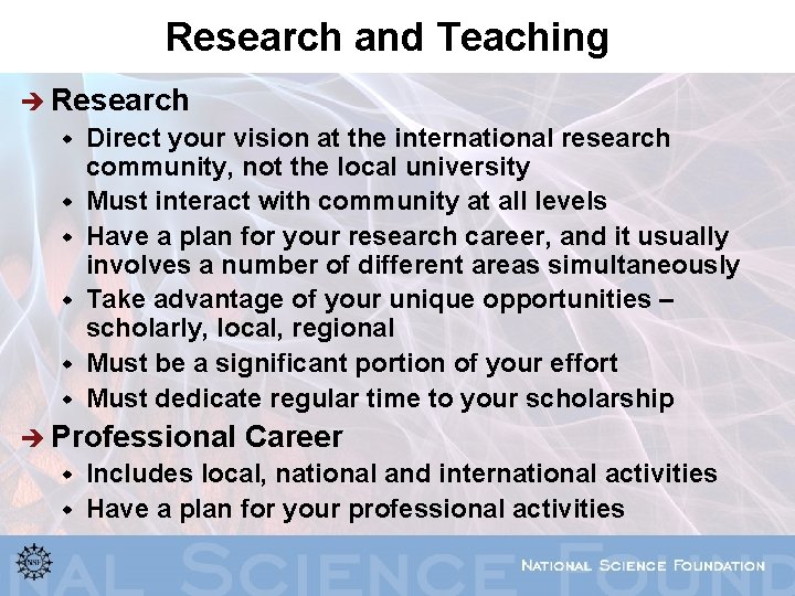 Research and Teaching è Research w w w Direct your vision at the international