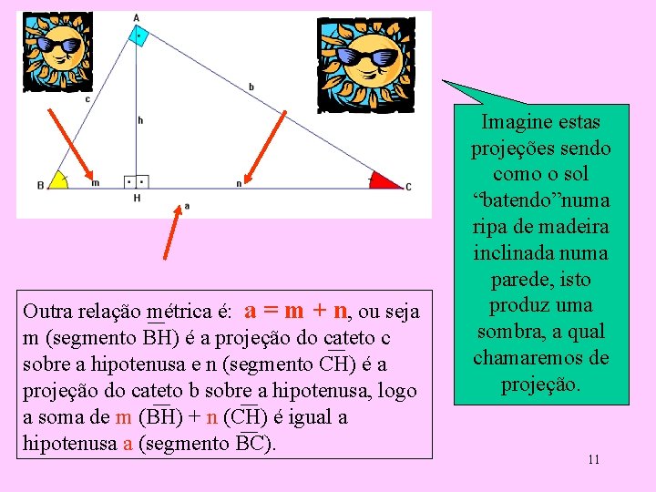 Outra relação métrica é: a = m + n, ou seja m (segmento BH)