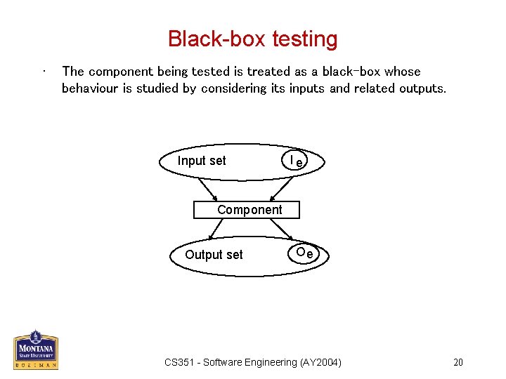 Black-box testing • The component being tested is treated as a black-box whose behaviour