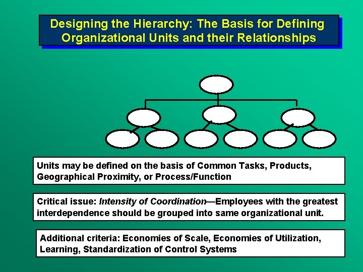Designing the Hierarchy: The Basis for Defining Organizational Units and their Relationships Units may