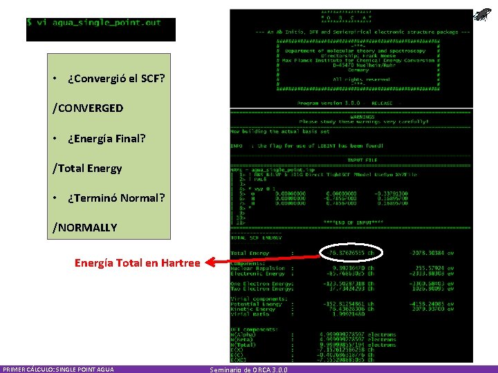  • ¿Convergió el SCF? /CONVERGED • ¿Energía Final? /Total Energy • ¿Terminó Normal?