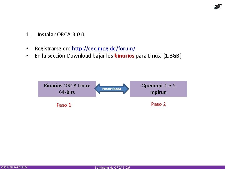 1. • • Instalar ORCA-3. 0. 0 Registrarse en: http: //cec. mpg. de/forum/ En