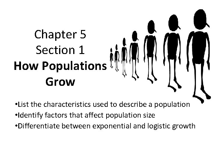 Chapter 5 Section 1 How Populations Grow • List the characteristics used to describe